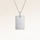 Personligt fyrkantigt silverhalsband med vita zirkoner och plats för gravyr av text, koordinater eller handstil pÄ framsidan och baksidan
