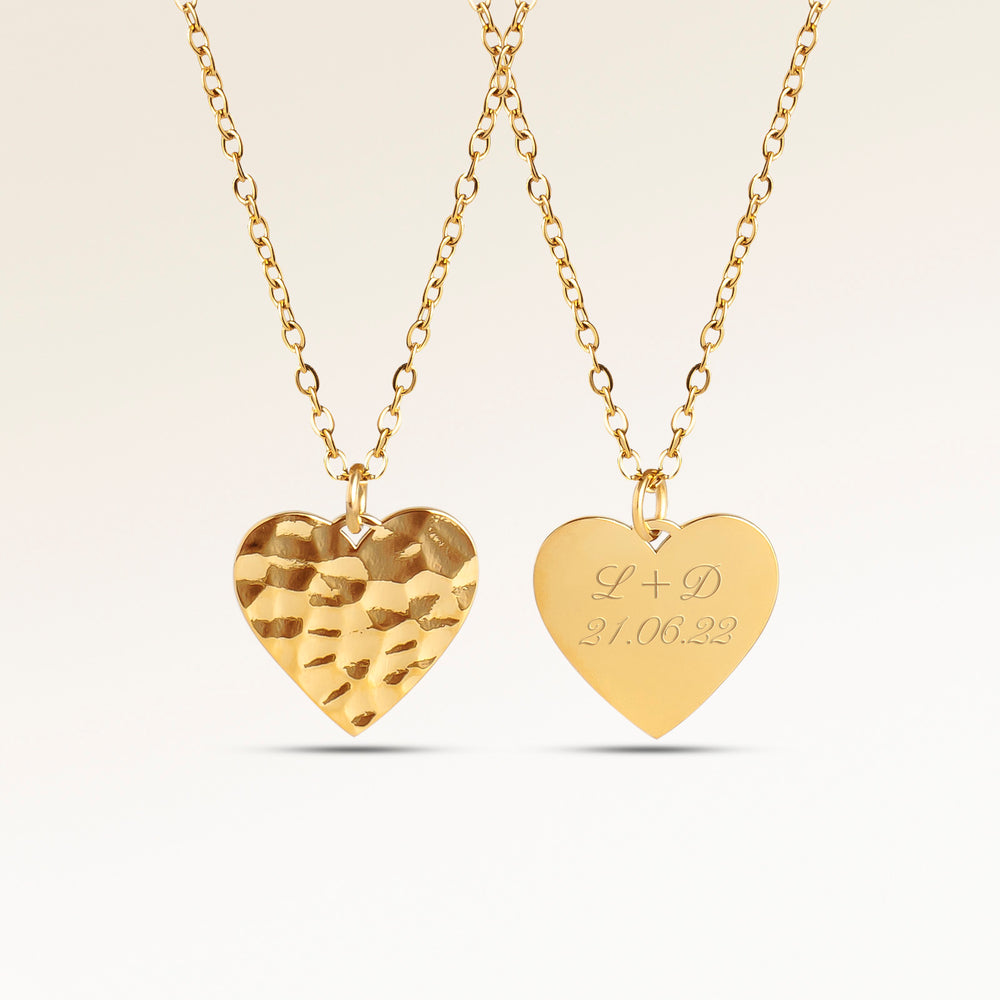 Ocean Waves Hjärtformat Halsband - Gravyr (Guld)