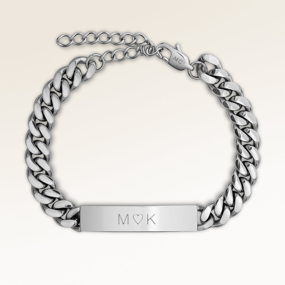Bar Armbånd 8mm Til Mænd - Indgravering (Sølv)