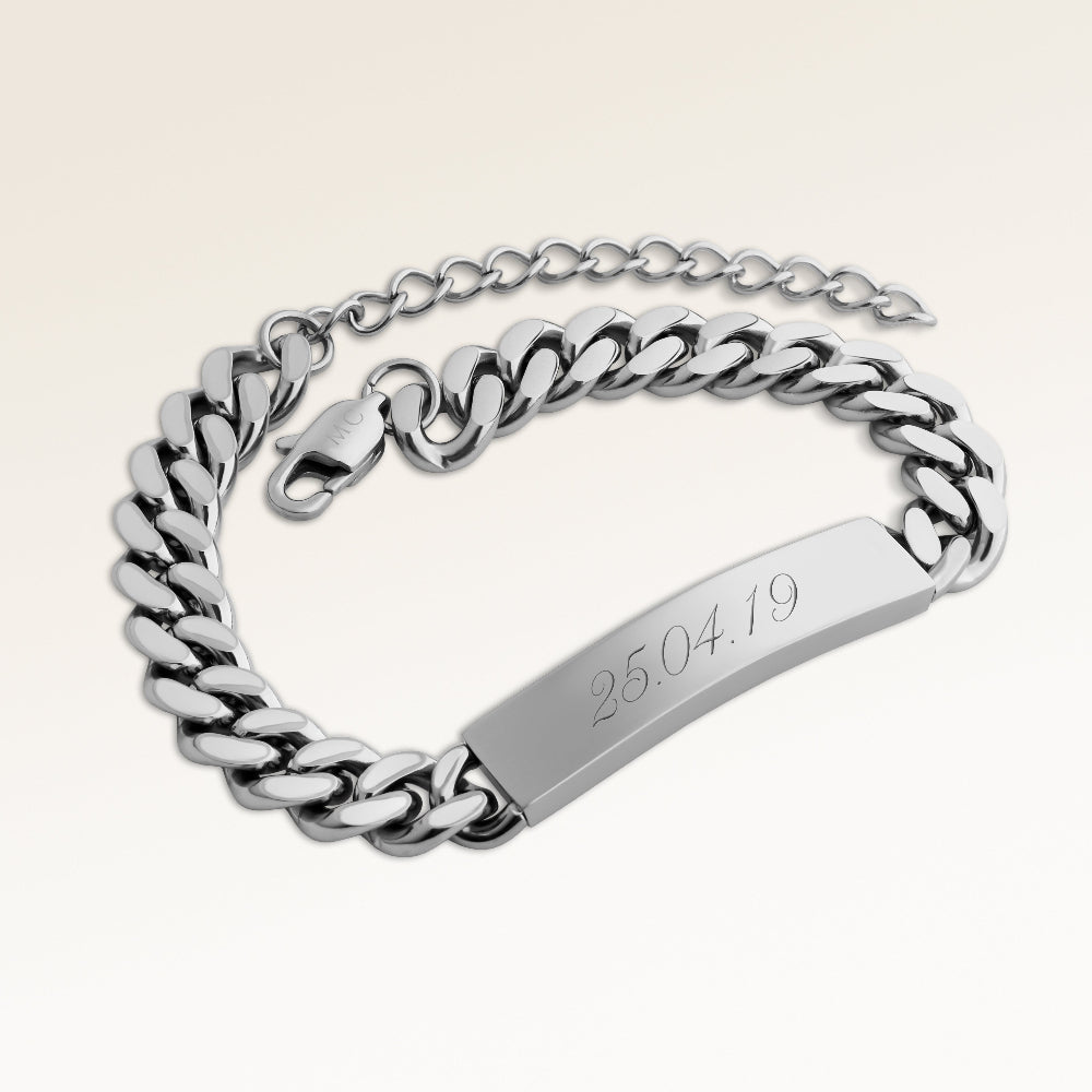 Bar Armbånd 8mm Til Mænd - Indgravering (Sølv)